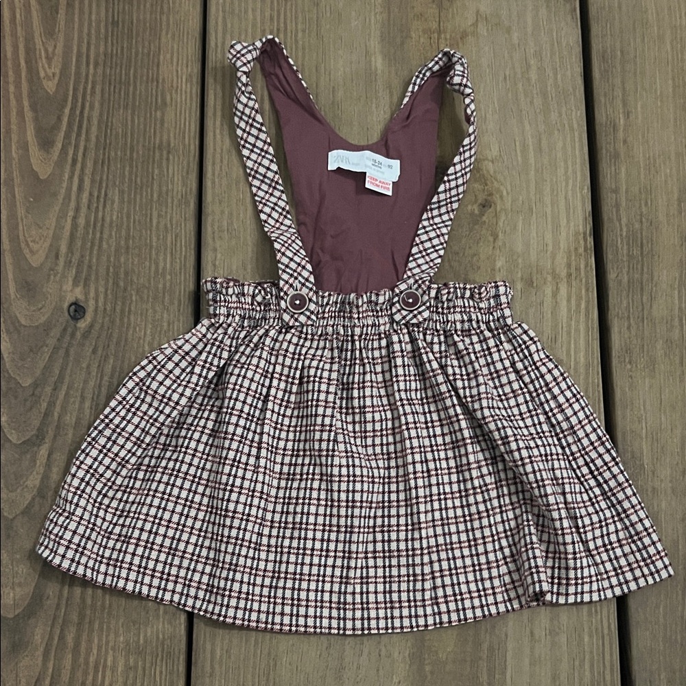 Zara Checkered Suspender Skirt in Black and White